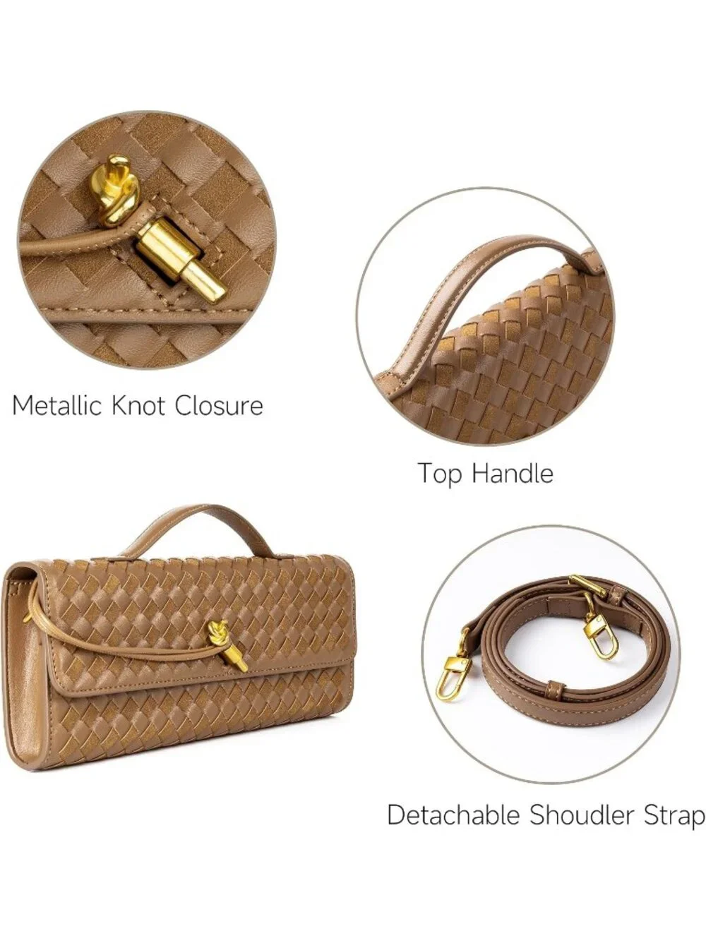 Women's Acorn Woven Leather Suede Woven Clutch Purse For Evening Crossbody Bag